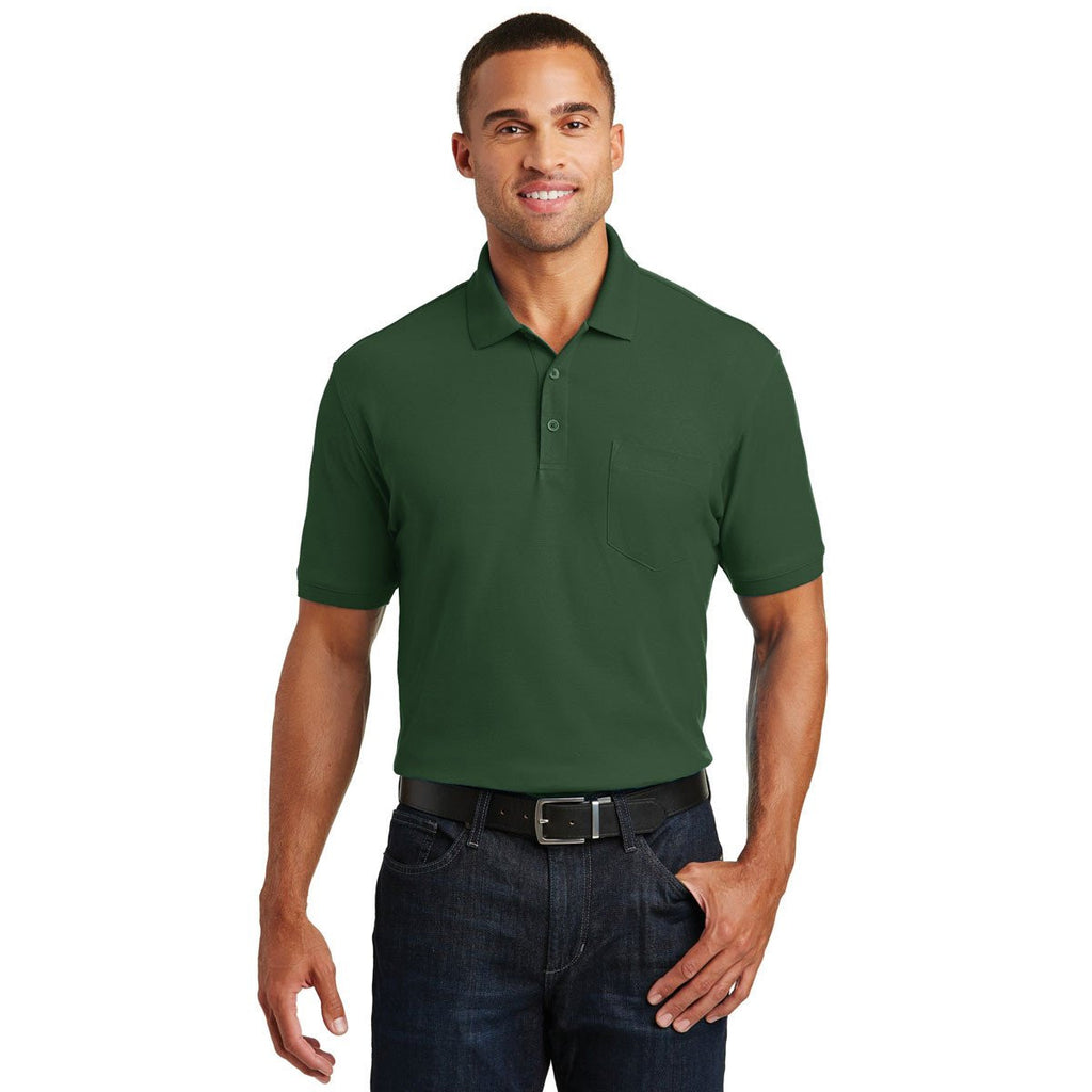 Port Authority Men's Deep Forest Green Core Classic Pique Pocket Polo