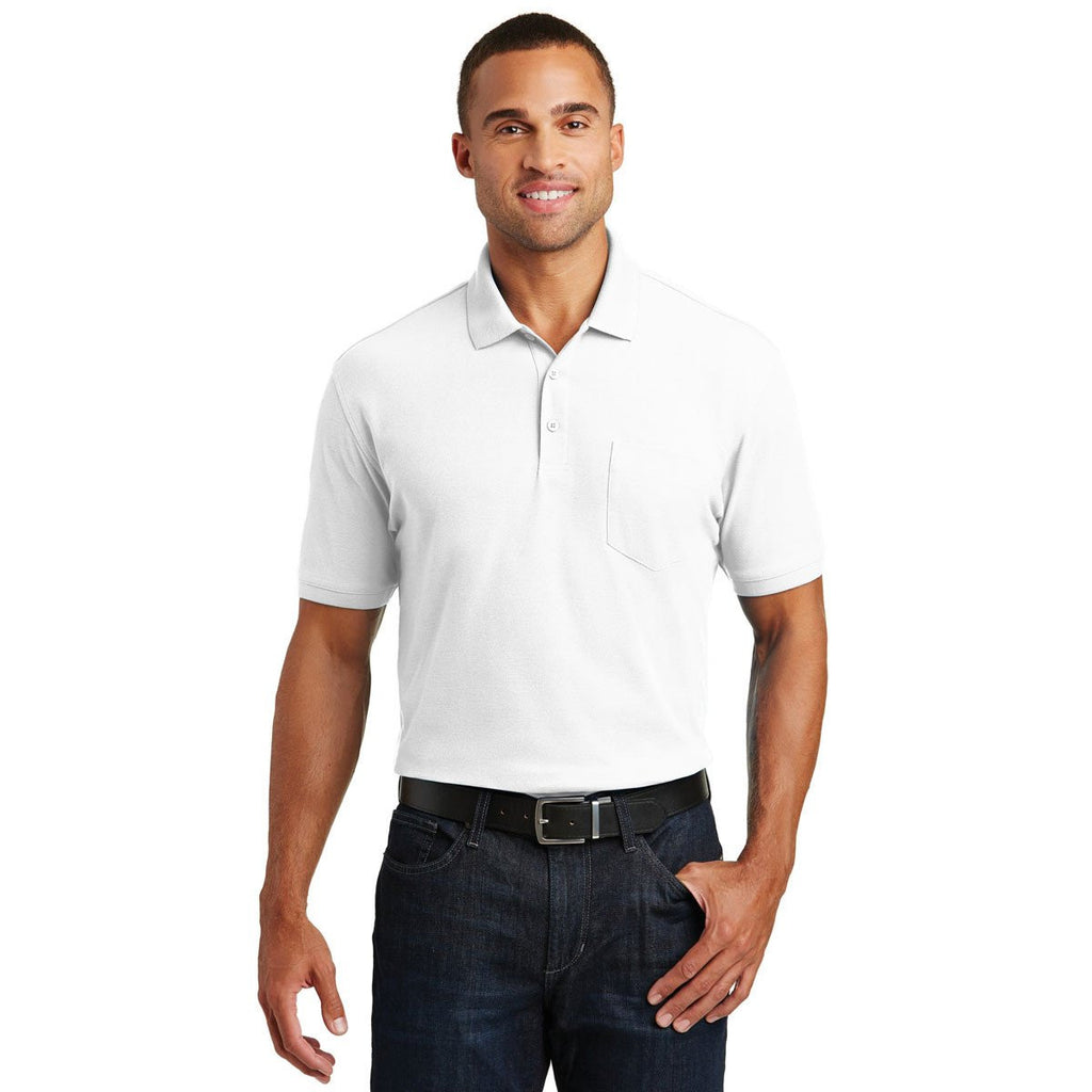 Port Authority Men's White Core Classic Pique Pocket Polo