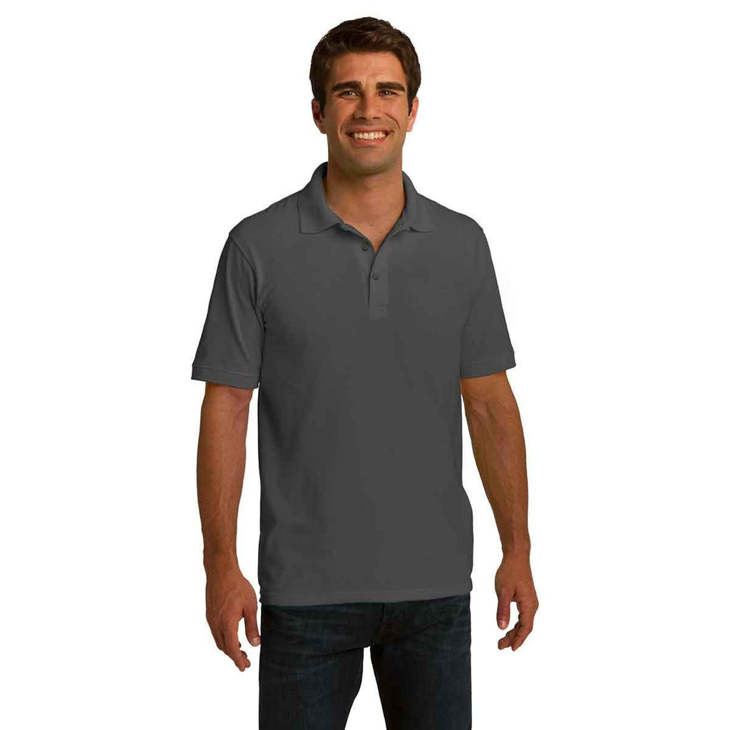 Port & Company Men's Charcoal Ring Spun Pique Polo