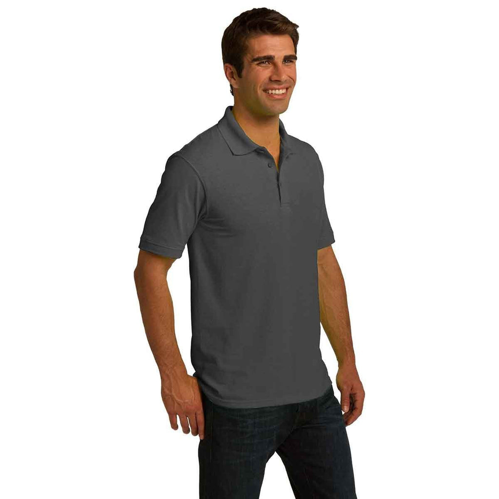 Port & Company Men's Charcoal Ring Spun Pique Polo