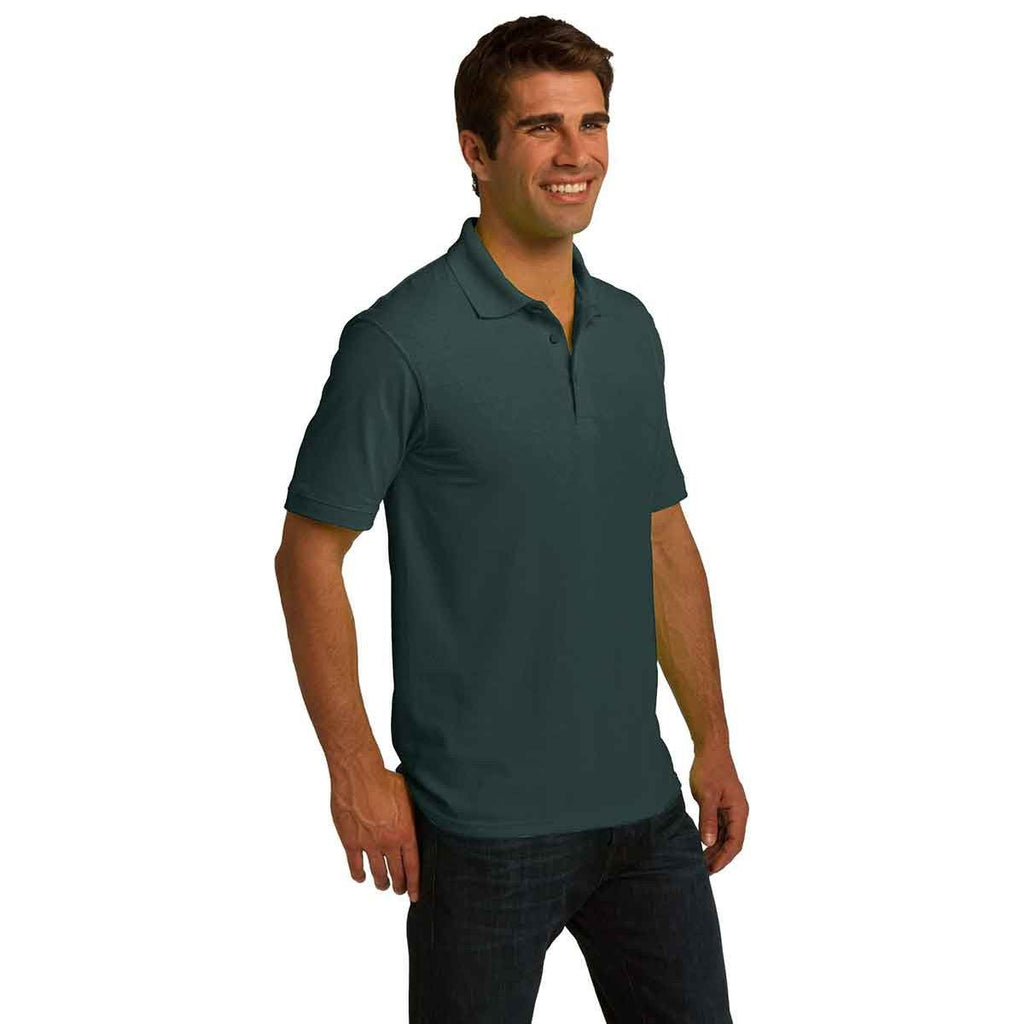 Port & Company Men's Dark Green Ring Spun Pique Polo
