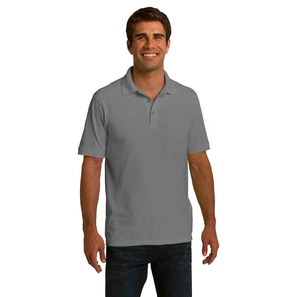 Port & Company Men's Medium Grey Ring Spun Pique Polo