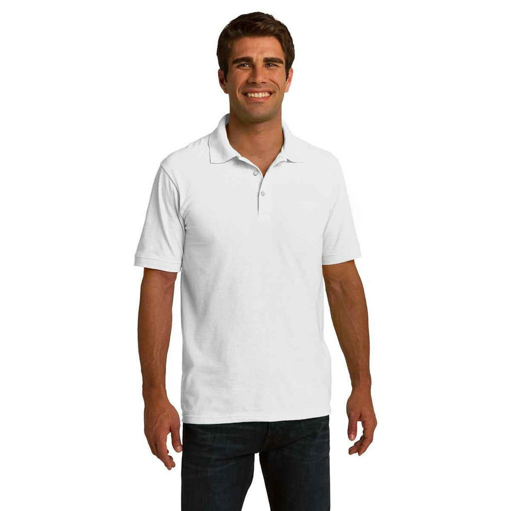 Port & Company Men's White Ring Spun Pique Polo