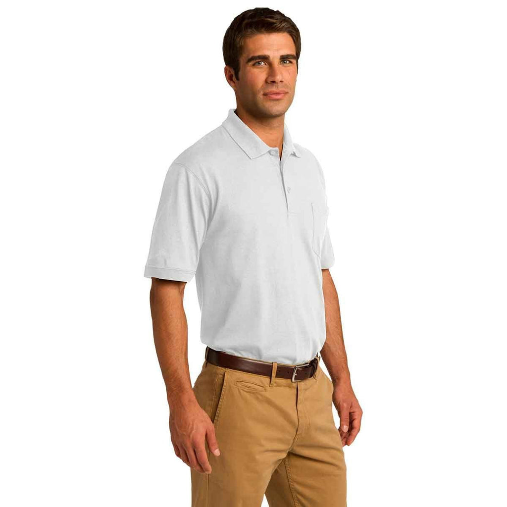 Port & Company Men's White Core Blend Jersey Knit Pocket Polo