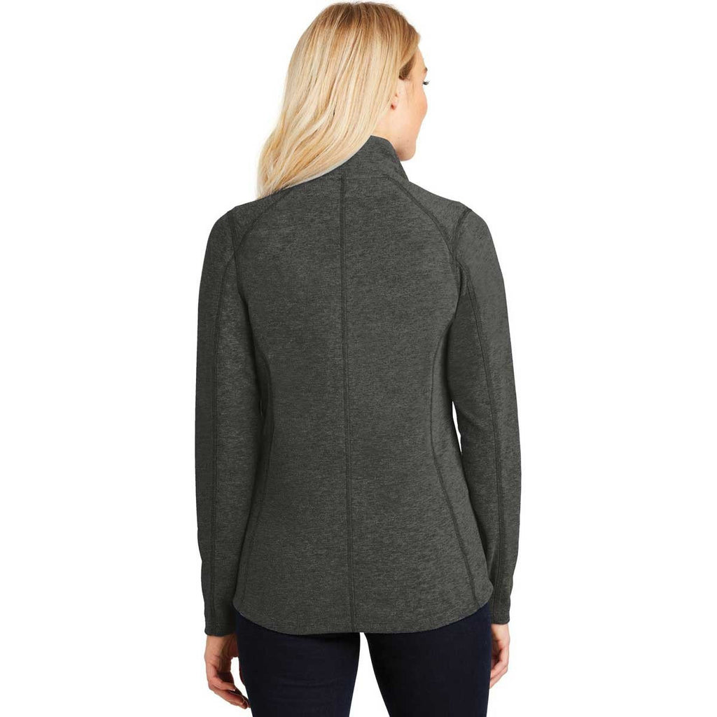 Port Authority Women's Black Charcoal Heather Microfleece Full-Zip Jacket