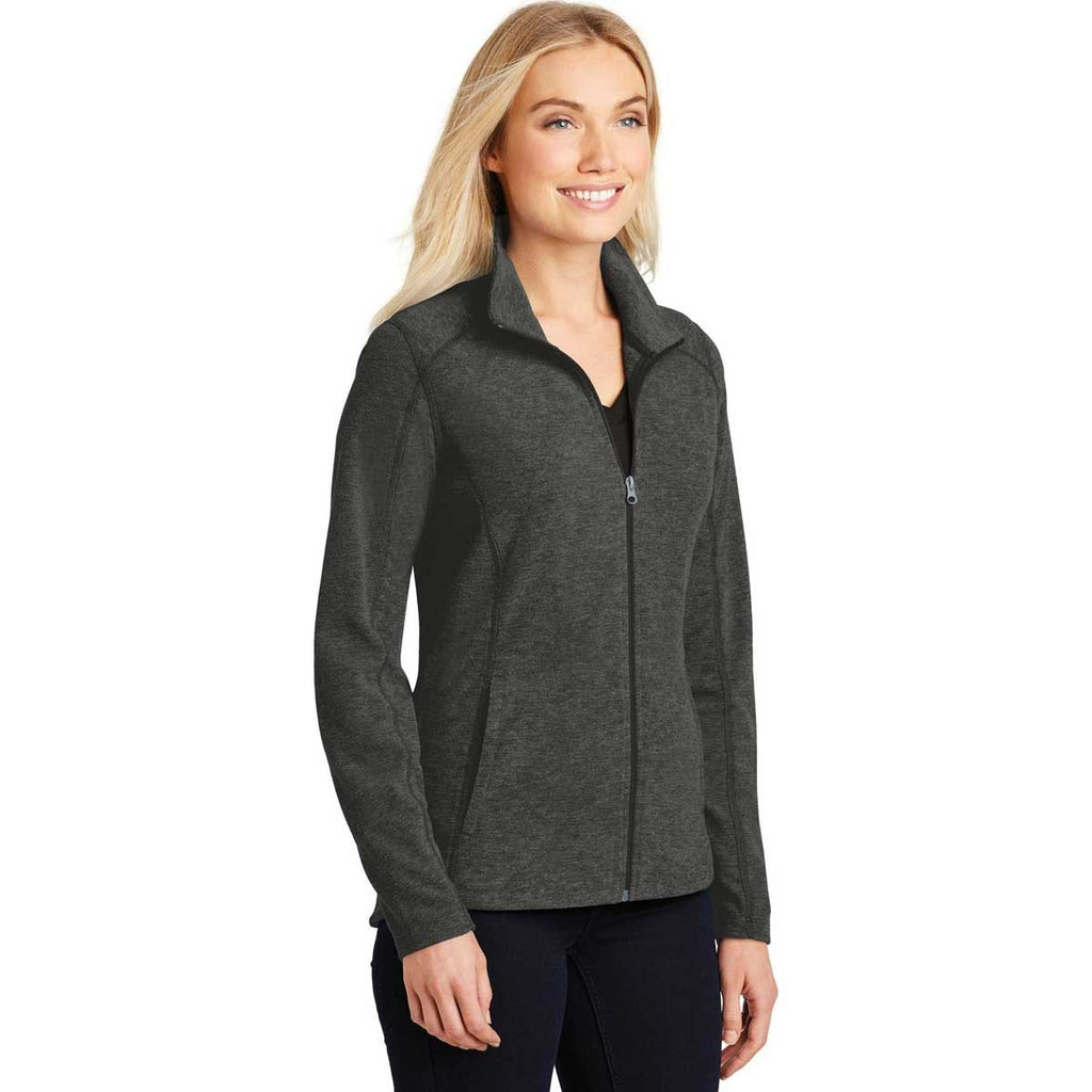 Port Authority Women's Black Charcoal Heather Microfleece Full-Zip Jacket
