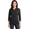 Port Authority Women's Black 3/4-Sleeve Meridian Cotton Blend Polo