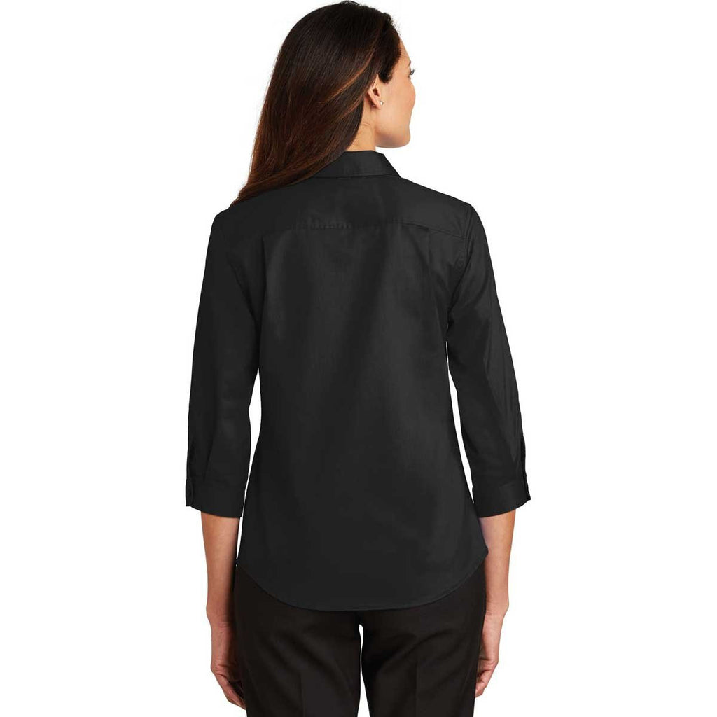 Port Authority Women's Black 3/4-Sleeve SuperPro Twill Shirt