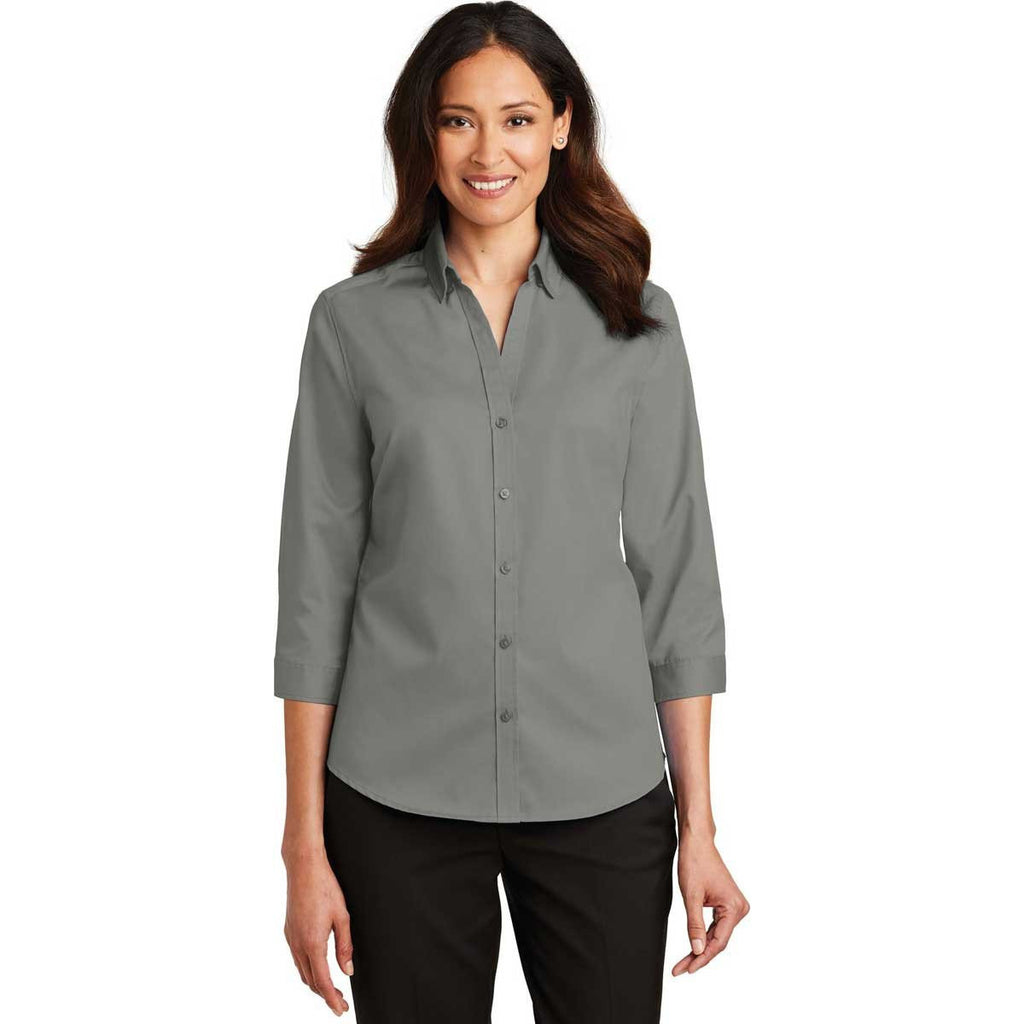 Port Authority Women's Monument Grey 3/4-Sleeve SuperPro Twill Shirt