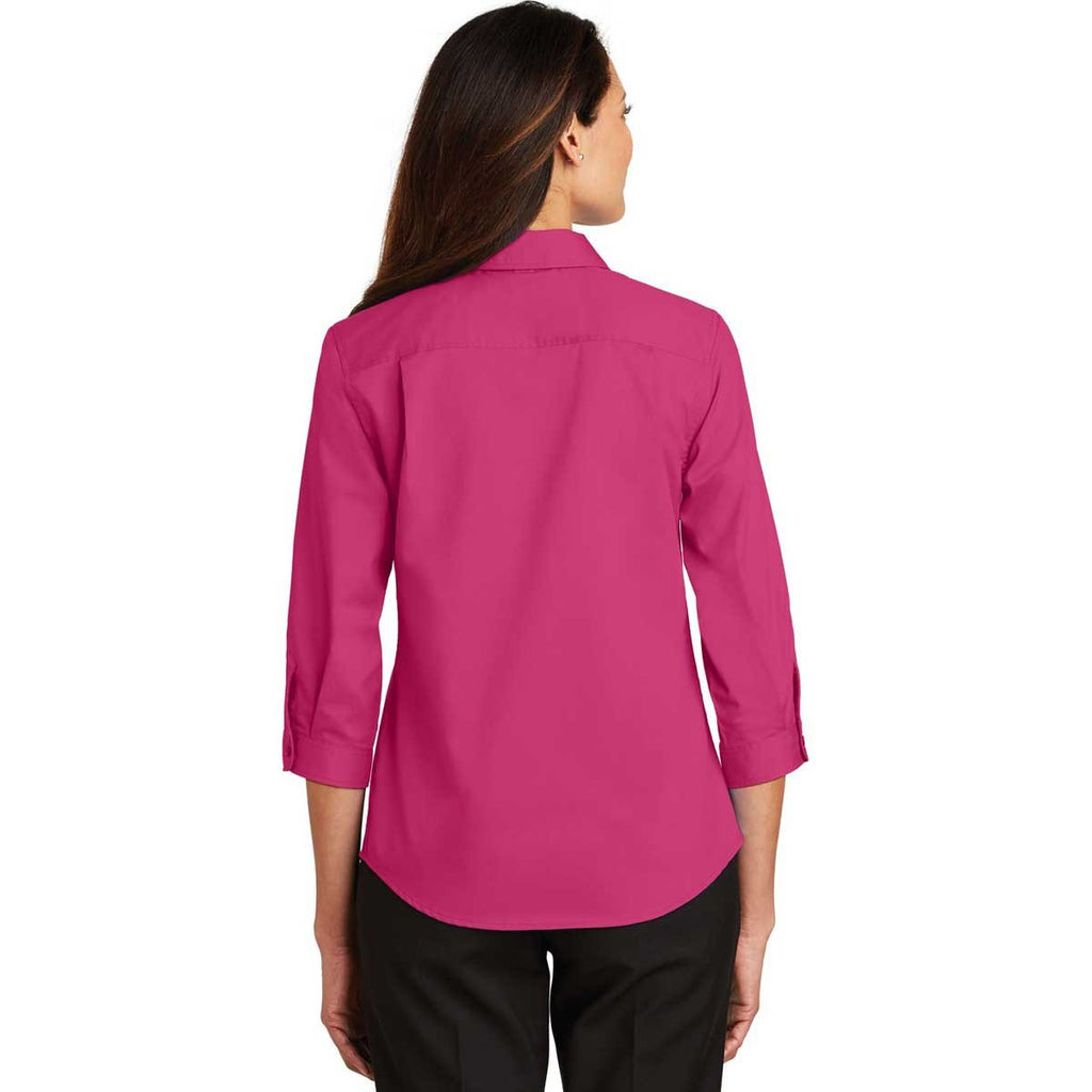 Port Authority Women's Pink Azalea 3/4-Sleeve SuperPro Twill Shirt