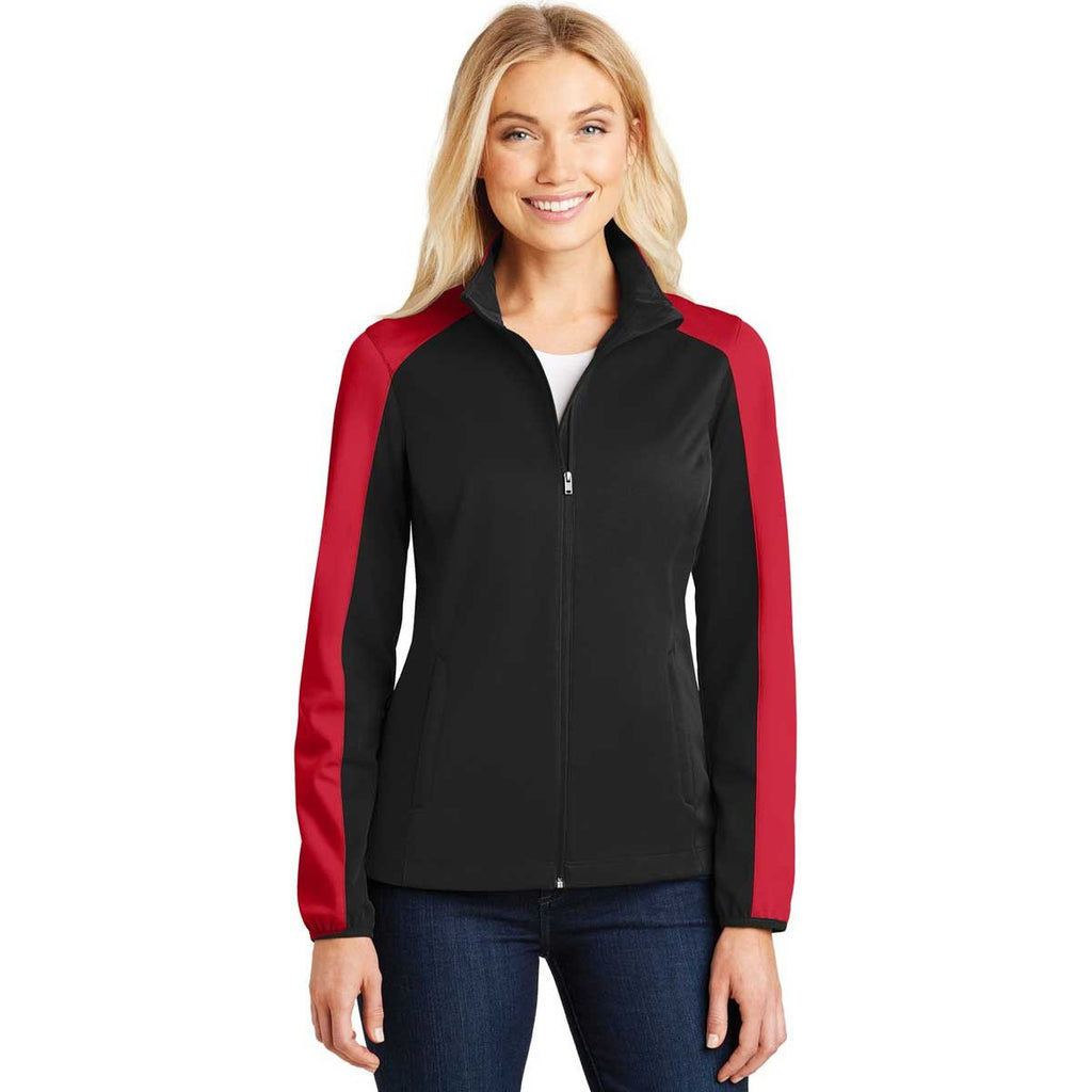 Port Authority Women's Deep Black/Rich Red Active Colorblock Soft Shell Jacket
