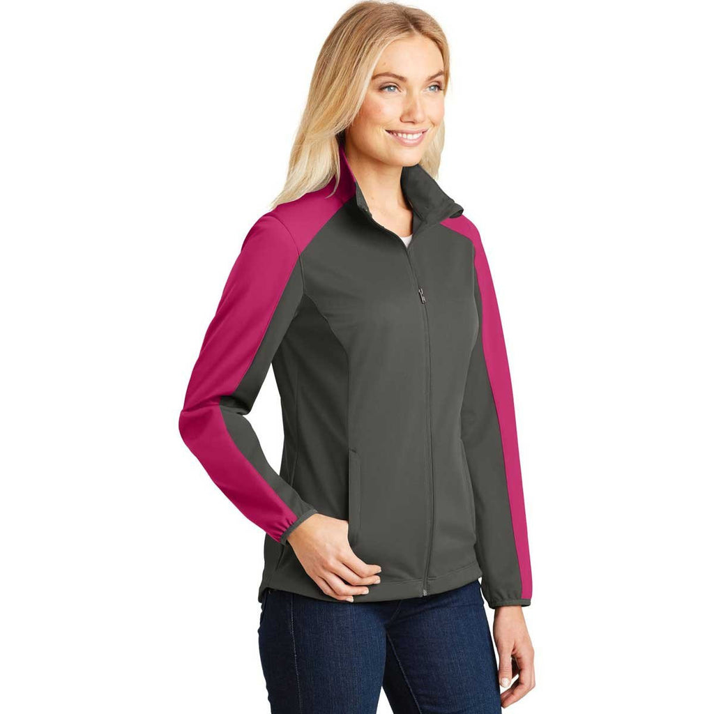 Port Authority Women's Grey Steel/Pink Azalea Active Colorblock Soft Shell Jacket