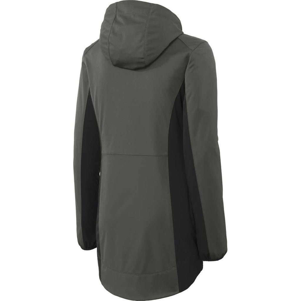 Port Authority Ladies Grey Steel/Deep Black Active Hooded Soft Shell Jacket