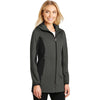Port Authority Ladies Grey Steel/Deep Black Active Hooded Soft Shell Jacket