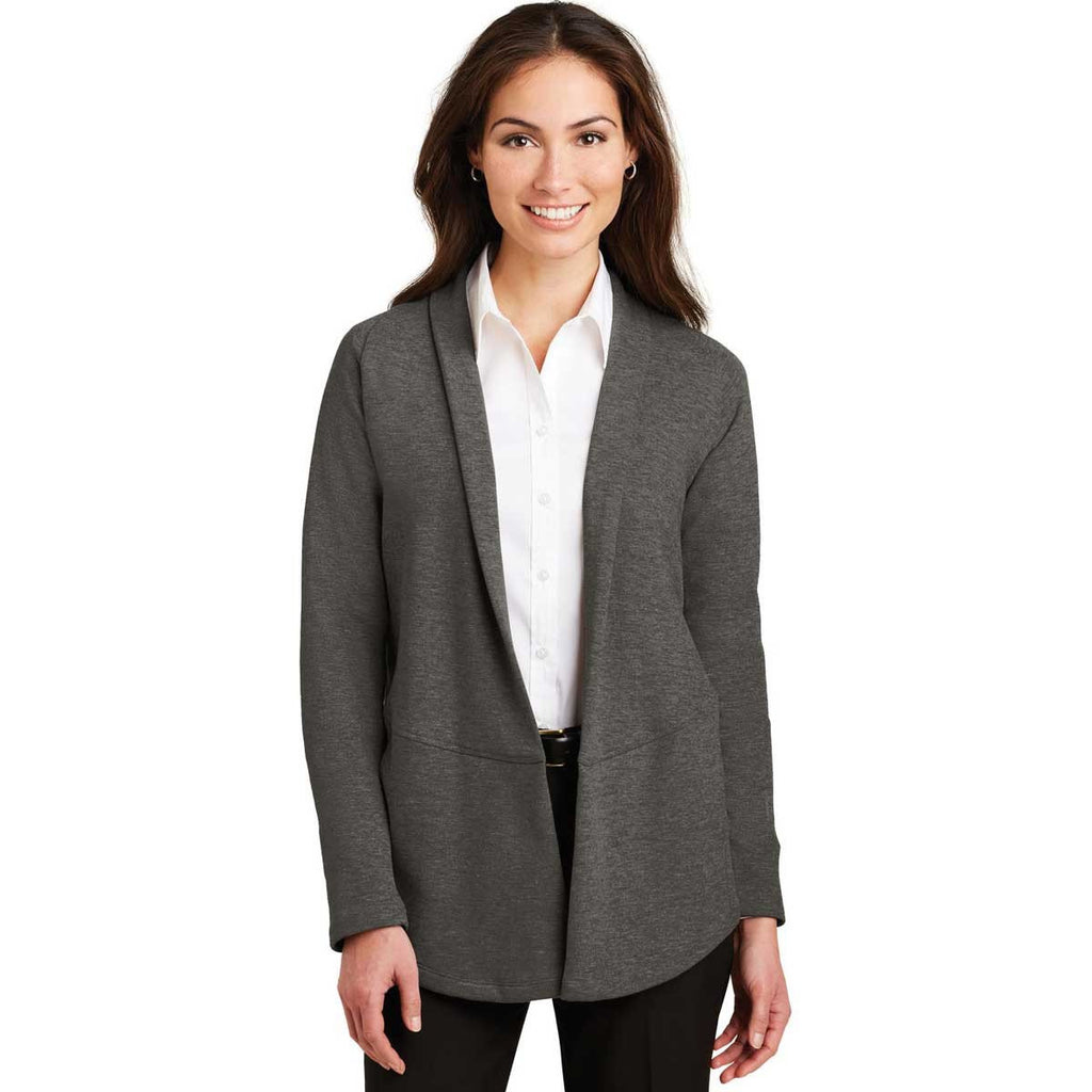 Port Authority Women's Charcoal Heather/Medium Grey Heather Interlock Cardigan