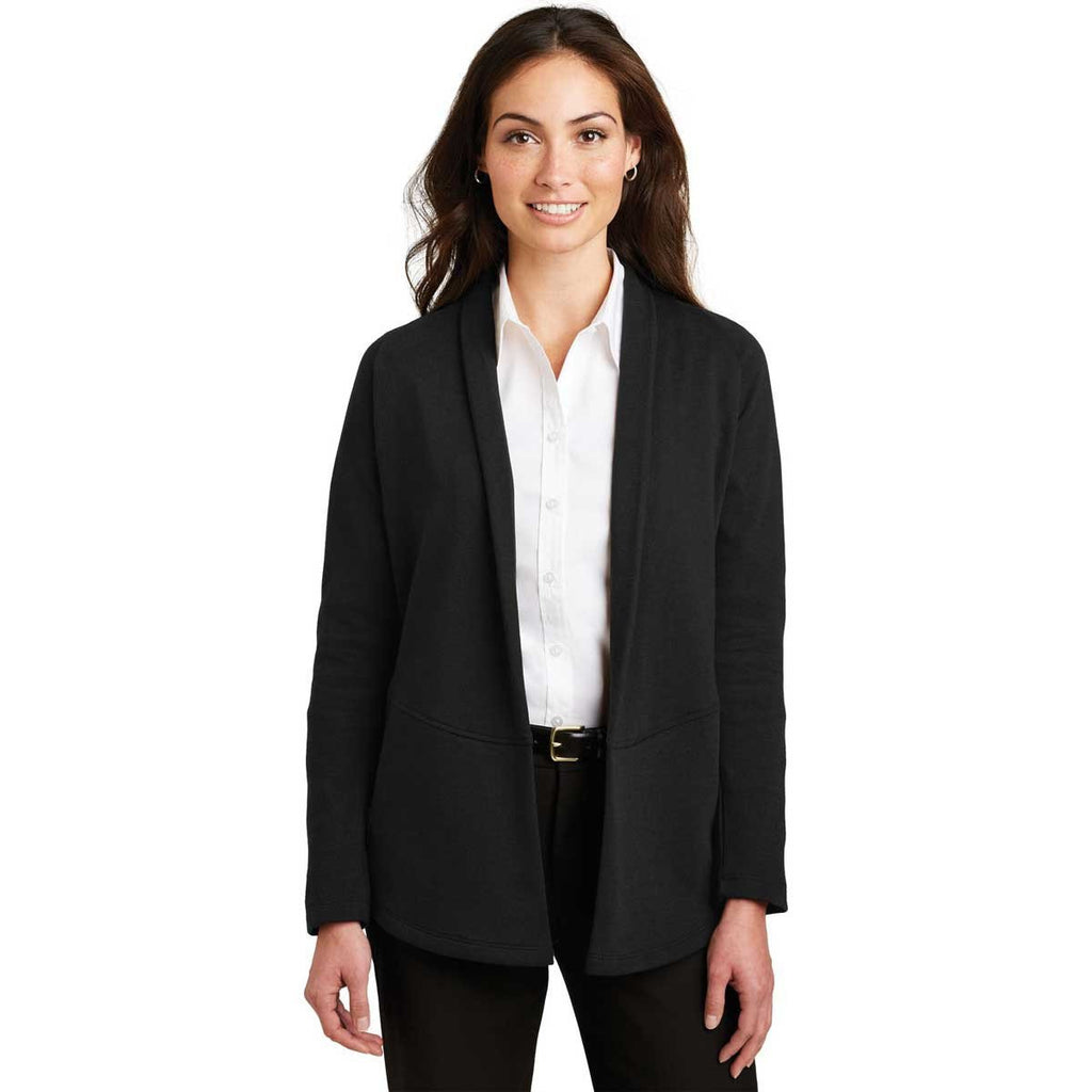 Port Authority Women's Deep Black/Charcoal Heather Interlock Cardigan
