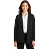 Port Authority Women's Deep Black/Charcoal Heather Interlock Cardigan