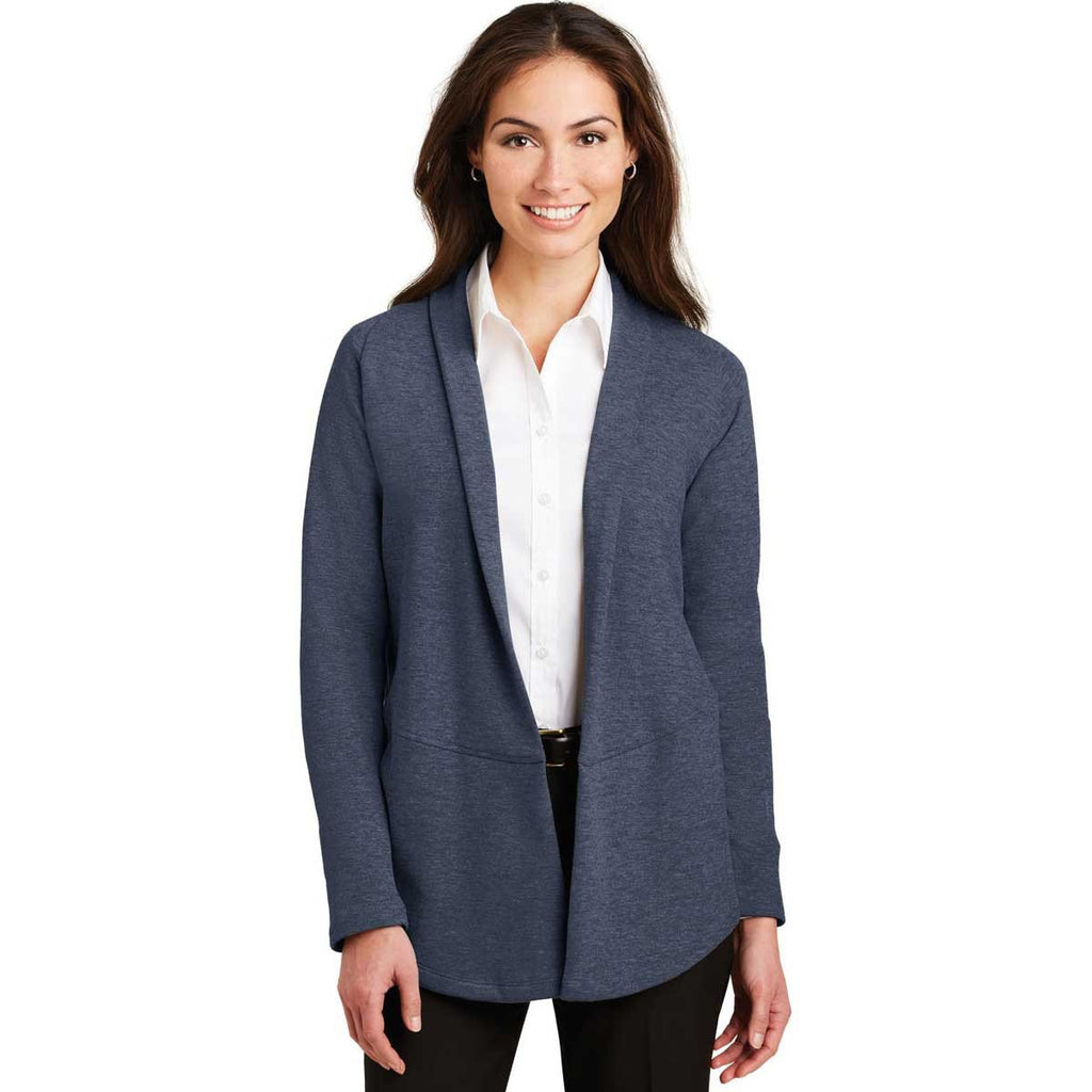 Port Authority Women's Estate Blue Heather/Charcoal Heather Interlock Cardigan