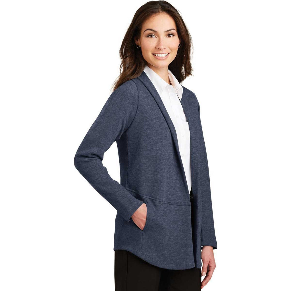 Port Authority Women's Estate Blue Heather/Charcoal Heather Interlock Cardigan