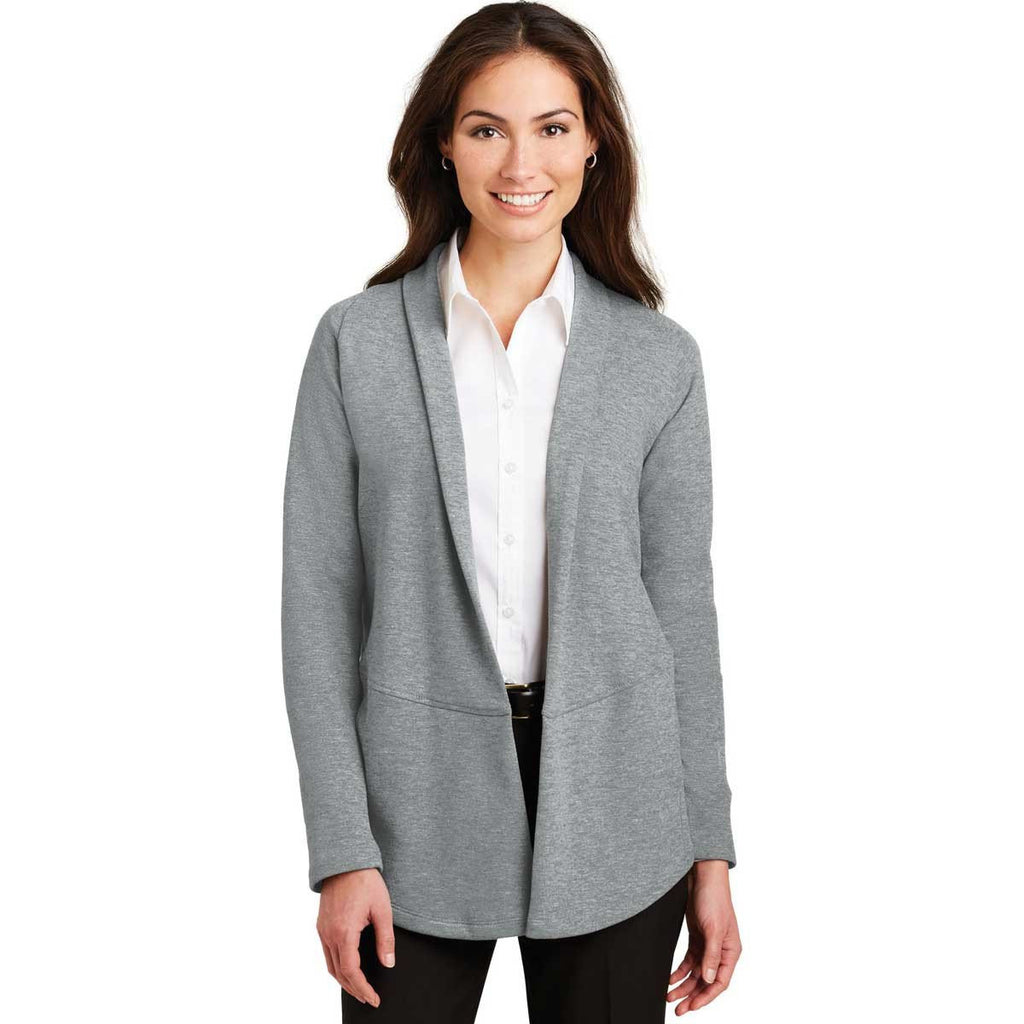 Port Authority Women's Medium Grey Heather/Charcoal Heather Interlock Cardigan