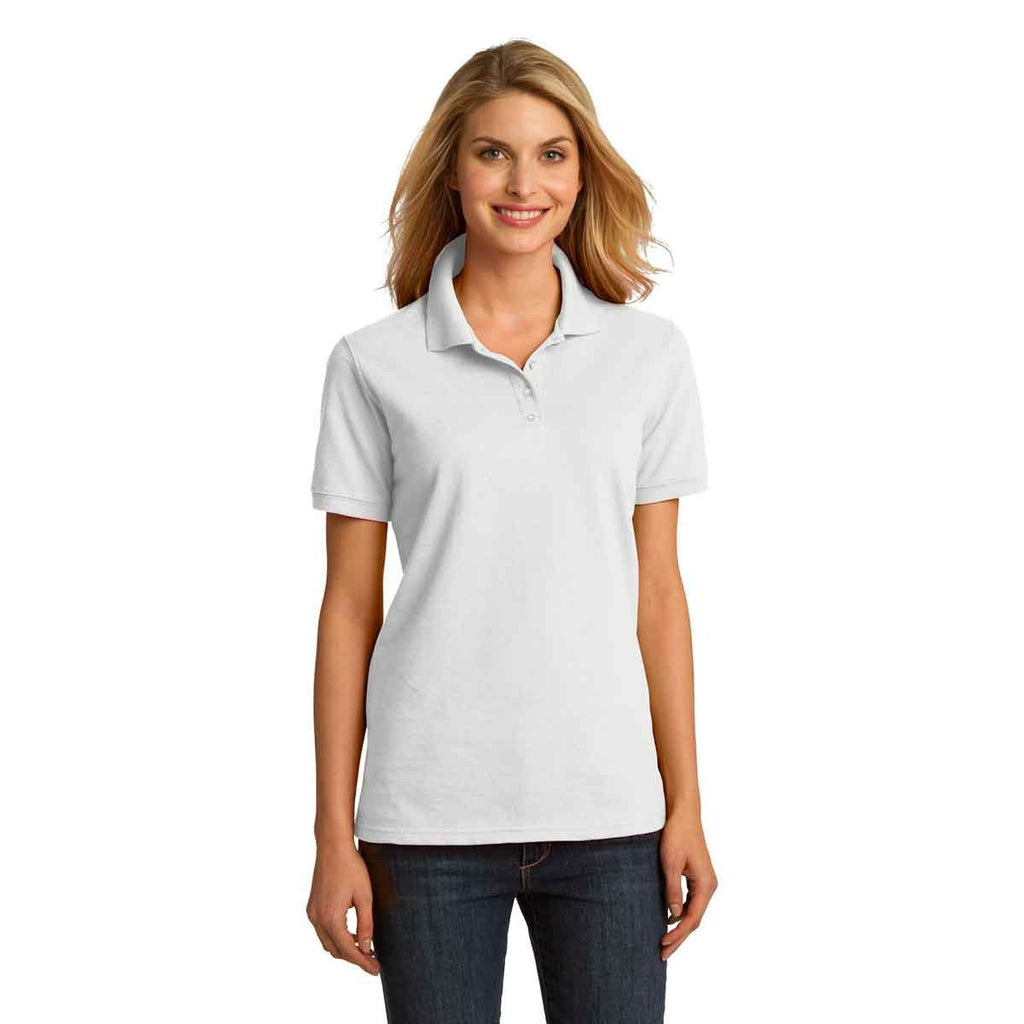 Port & Company Women's White Ring Spun Pique Polo