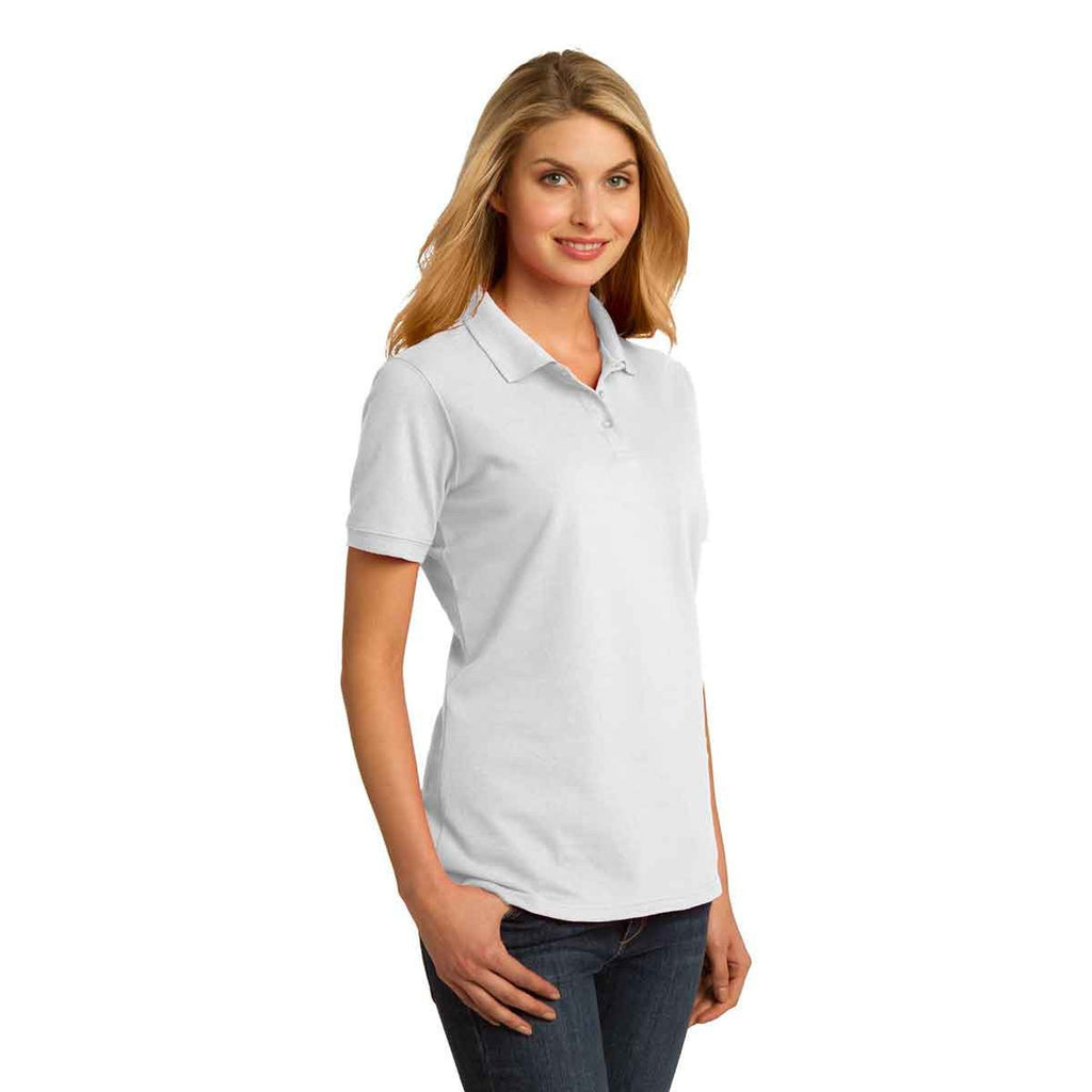 Port & Company Women's White Ring Spun Pique Polo