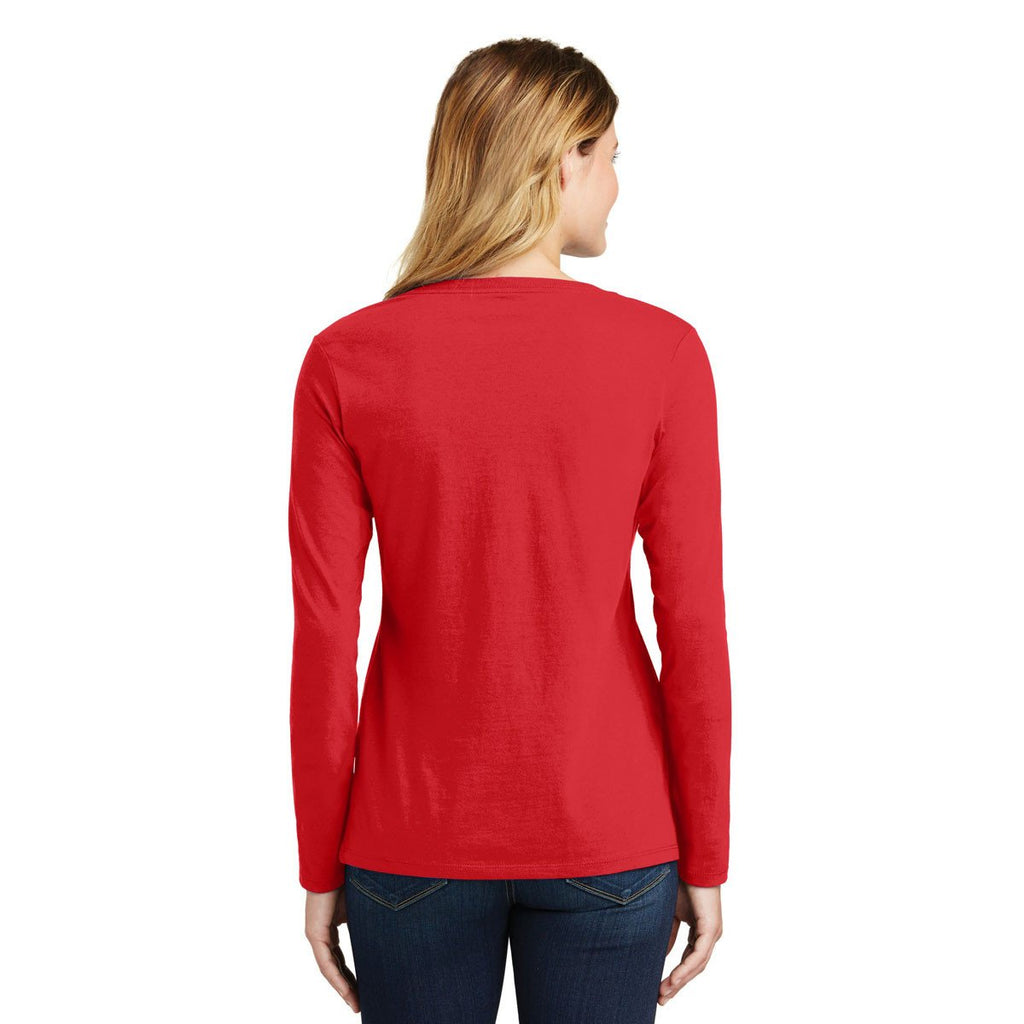 Port & Company Women's Bright Red Long Sleeve Fan Favorite V-Neck Tee