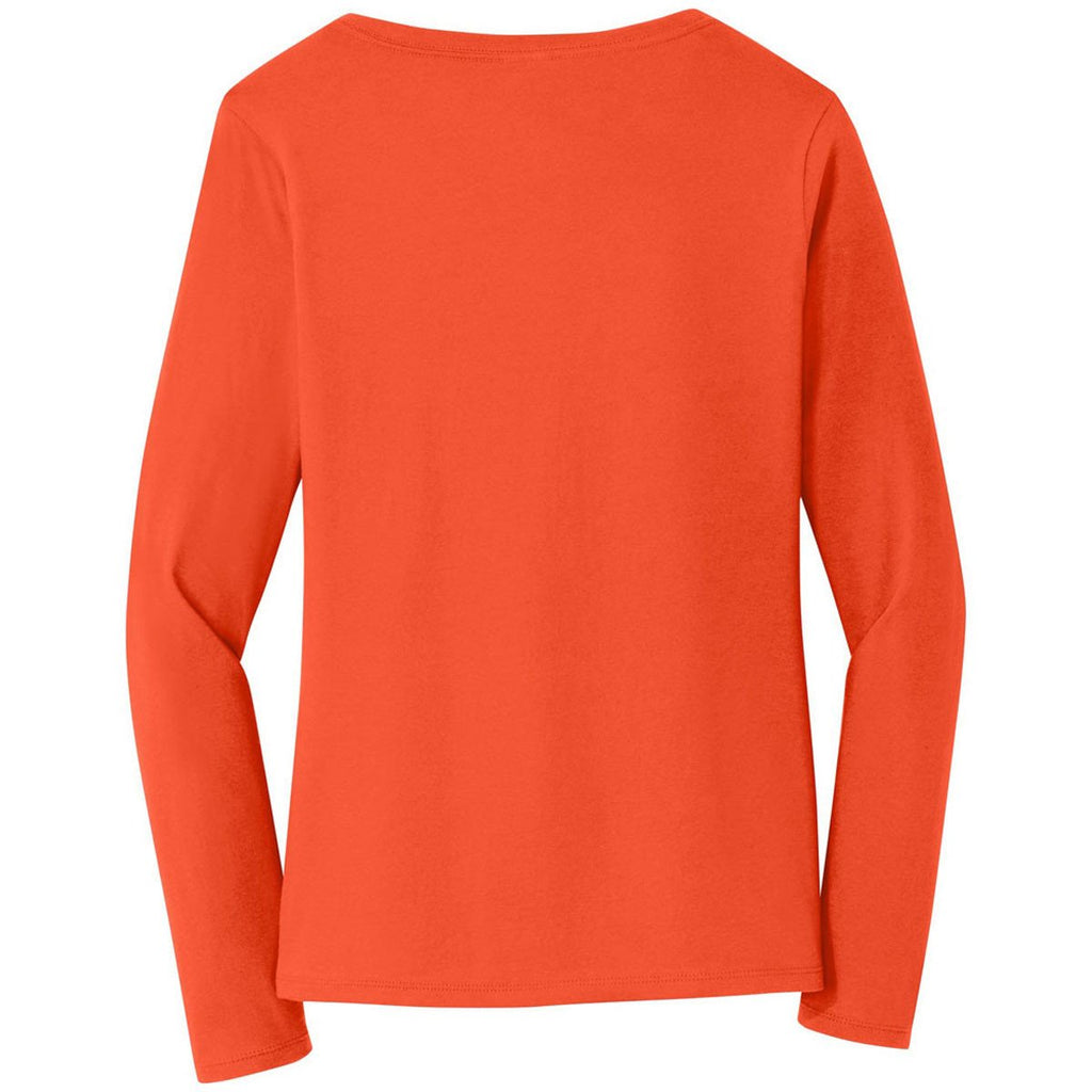 Port & Company Women's Orange Long Sleeve Fan Favorite V-Neck Tee