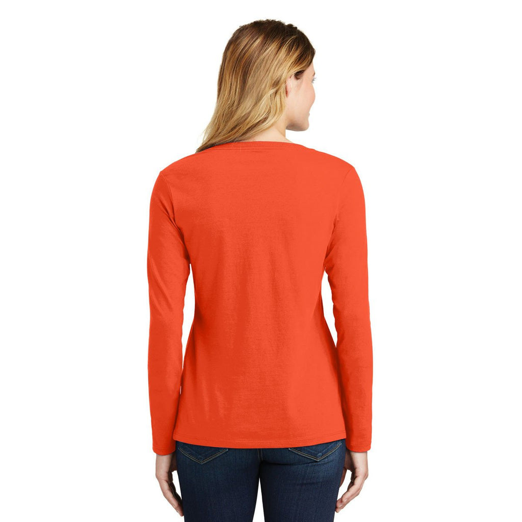 Port & Company Women's Orange Long Sleeve Fan Favorite V-Neck Tee