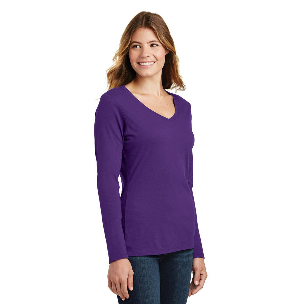 Port & Company Women's Team Purple Long Sleeve Fan Favorite V-Neck Tee
