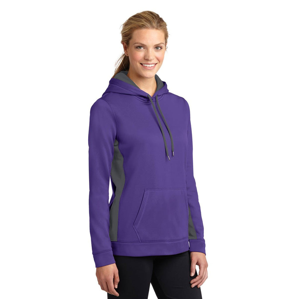 Sport-Tek Women's Purple/Dark Smoke Grey Sport-Wick Fleece Colorblock Hooded Pullover