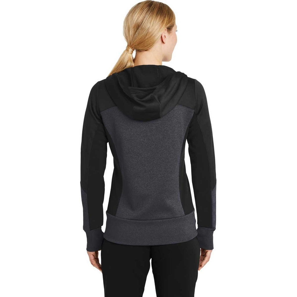 Sport-Tek Women's Black/Graphite Heather/Black Tech Fleece Colorblock Full-Zip Hooded Jacket