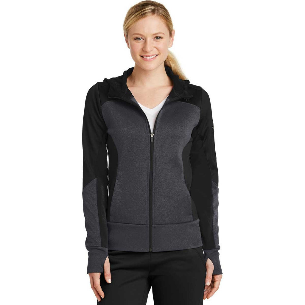 Sport-Tek Women's Black/Graphite Heather/Black Tech Fleece Colorblock Full-Zip Hooded Jacket