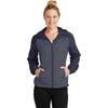 Sport-Tek Women's True Navy Heather/True Navy Colorblock Raglan Hooded Wind Jacket