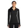 Sport-Tek Women's Black/Charcoal Grey Heather Sport-Wick Stretch Contrast 1/2-Zip Pullover