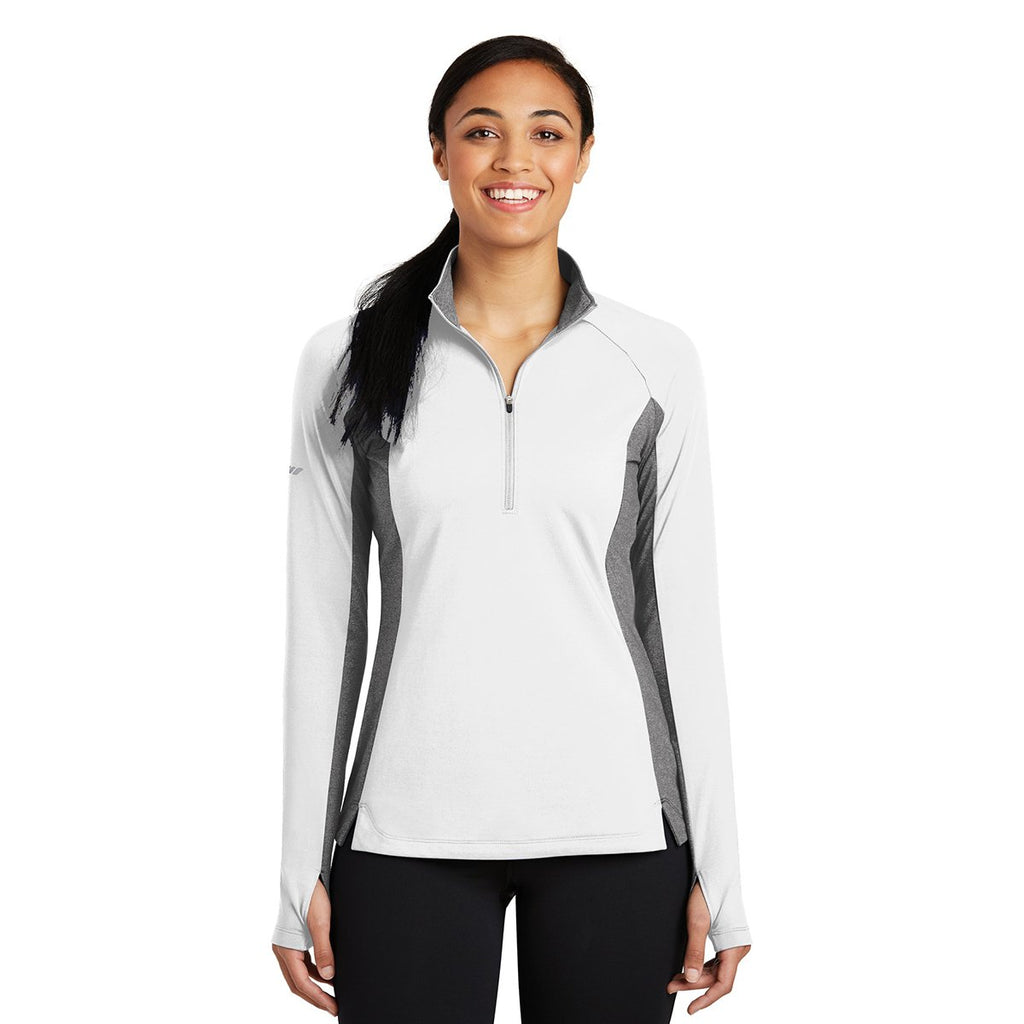 Sport-Tek Women's White/Charcoal Grey Heather Sport-Wick Stretch Contrast 1/2-Zip Pullover