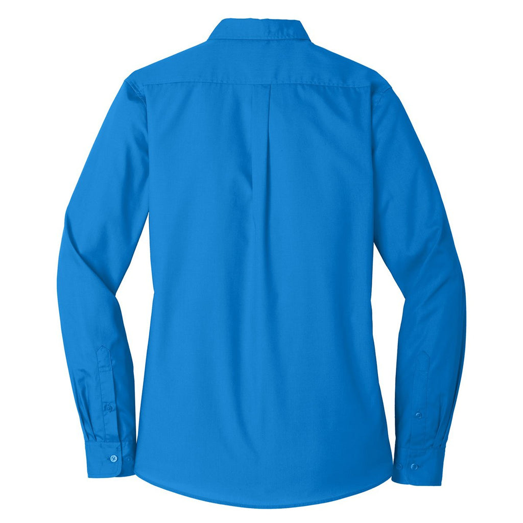 Port Authority Women's Coastal Blue Long Sleeve Carefree Poplin Shirt