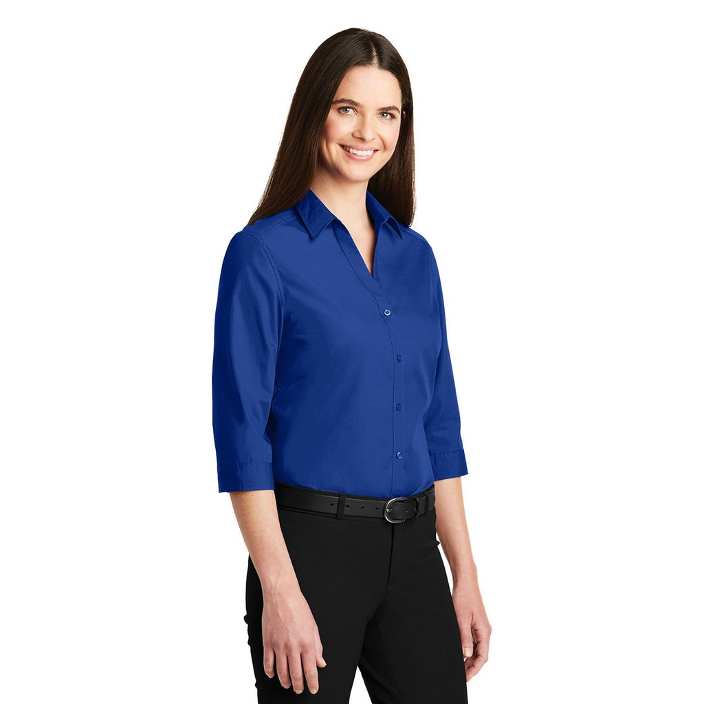 Port Authority Women's True Royal 3/4-Sleeve Carefree Poplin Shirt