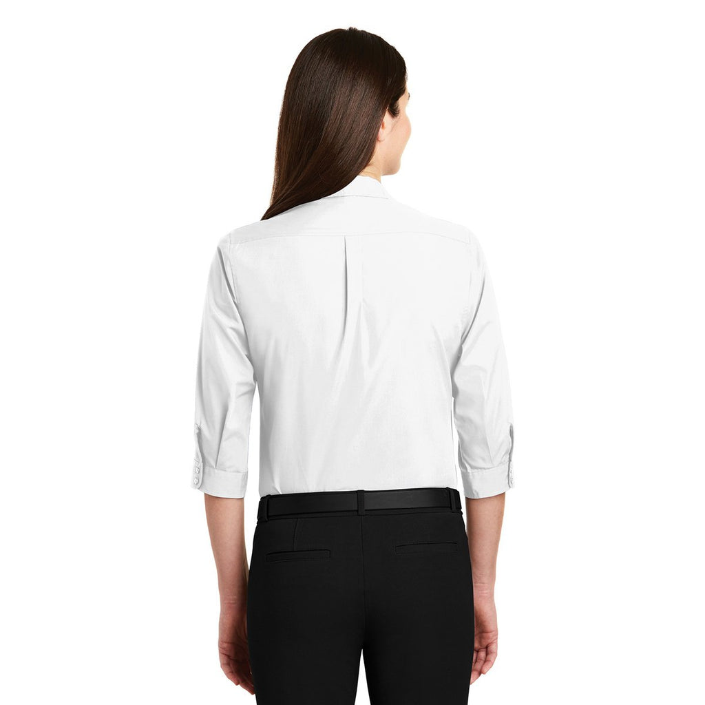 Port Authority Women's White 3/4-Sleeve Carefree Poplin Shirt
