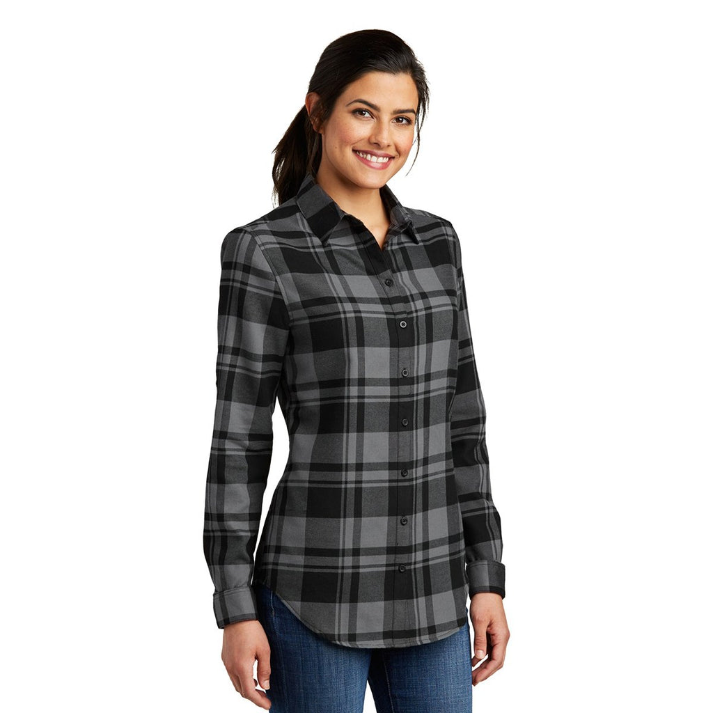Port Authority Women's Grey/Black Plaid Flannel Tunic
