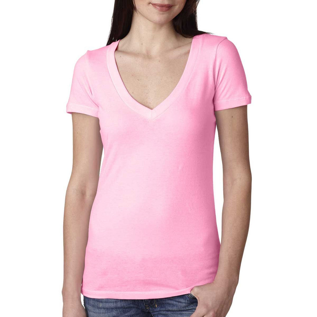 Next Level Women's Neon Heather Pink Deep V-Neck Tee