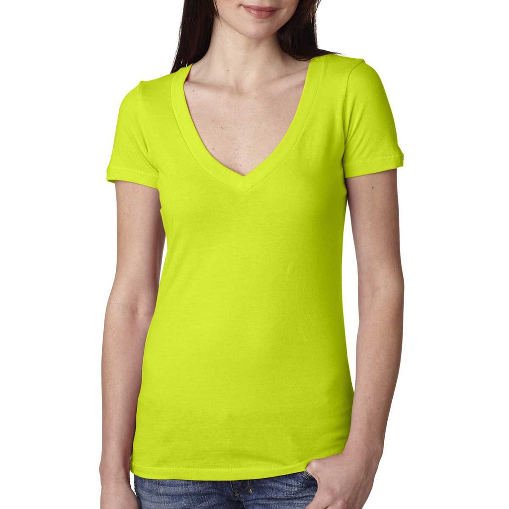 Next Level Women's Neon Yellow Deep V-Neck Tee
