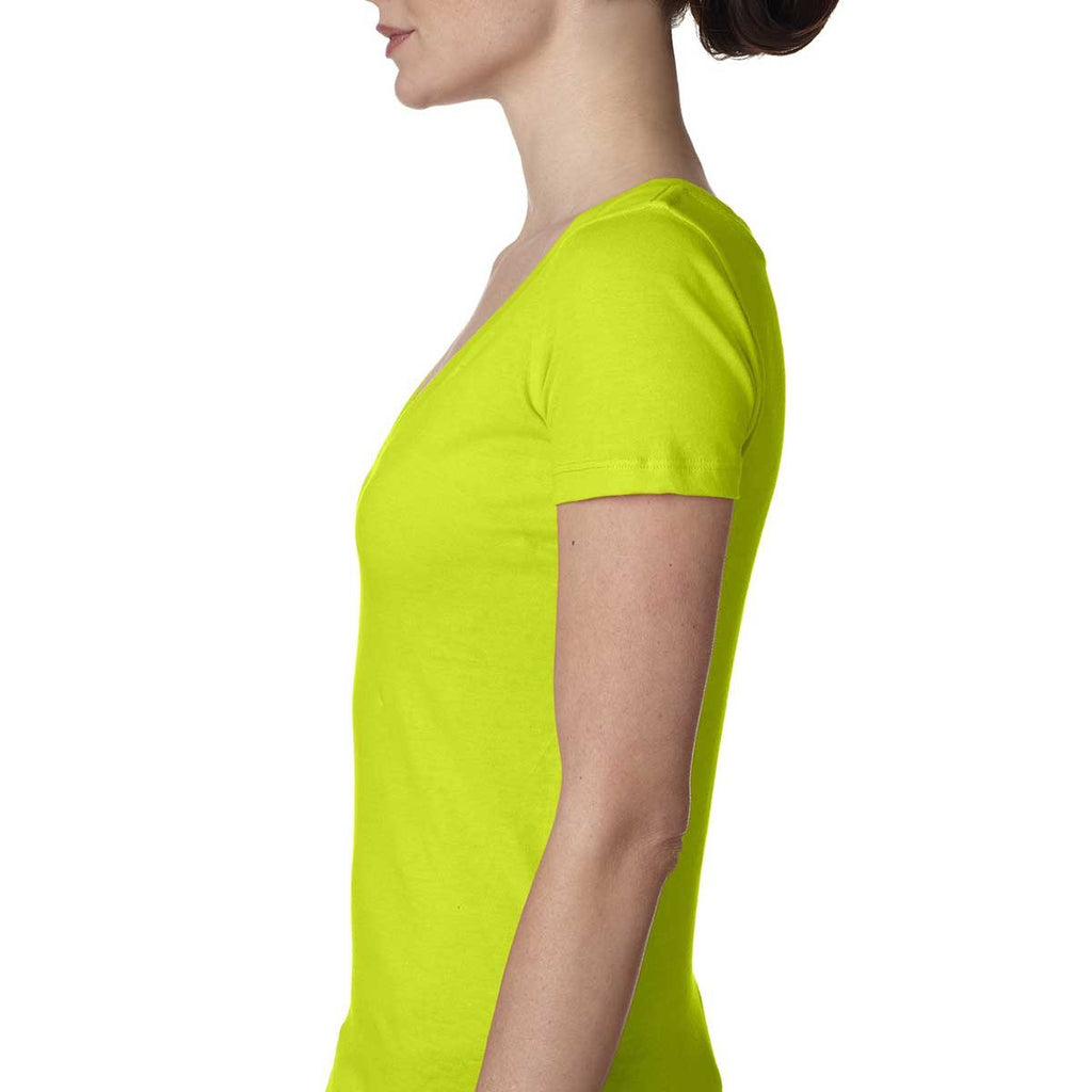 Next Level Women's Neon Yellow Deep V-Neck Tee
