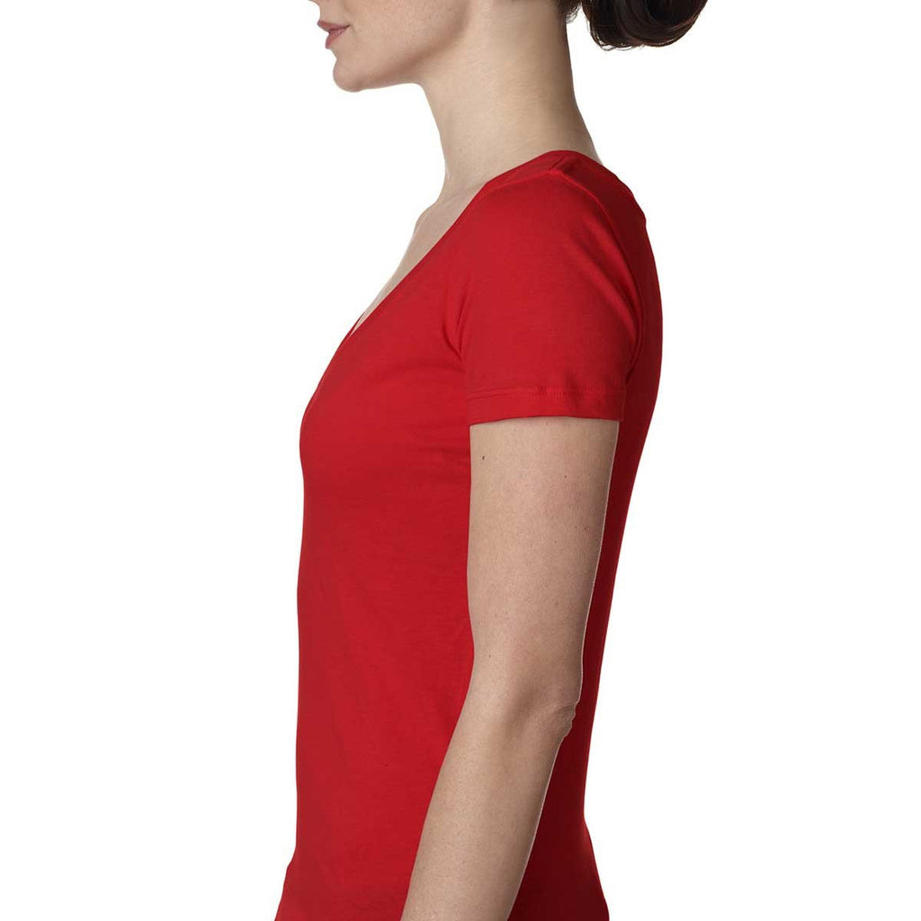 Next Level Women's Red Deep V-Neck Tee