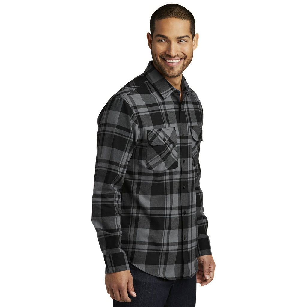 Port Authority Men's Grey/Black Plaid Flannel Shirt