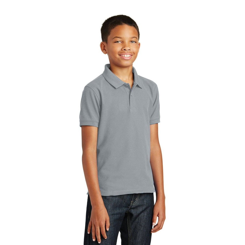 Port Authority Youth Gusty Grey Core Classic Pique Polo