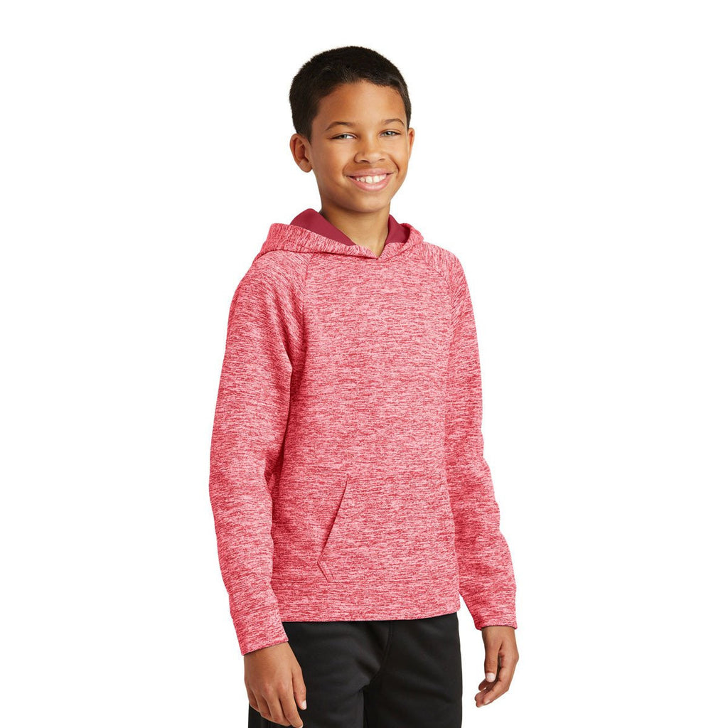 Sport-Tek Youth Deep Red Electric Heather PosiCharge Fleece Hooded Pullover
