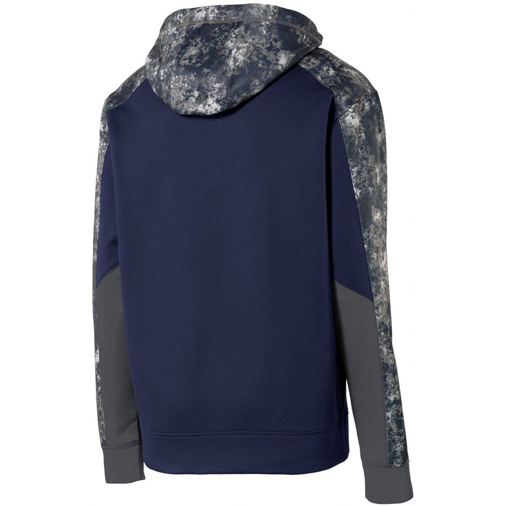 Sport-Tek Youth True Navy/Navy Sport-Wick Mineral Freeze Fleece Colorblock Hooded Pullover